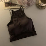 GETADME Korean Version Women Tank Tops Thread Solid Casual Fashion Crop Top with Chest Pad Stripe Sleeveless Outer Wear Basic Camisole