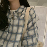 Getadme-Rimocy Women's Plaid Oversize Shirt Spring Summer Lantern Sleeve Vintage Blouse Women Thin Button Up Loose Check Shirt Female