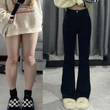 GETADME Korean Black Flare Jeans Women Vintage Y2K Denim Pants High Waist Slim Fit Stretch Tall and Thin Casual Solid Lady Trousers