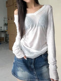 GETADME Women Long Sleeve T Shirt Thin Perspective Summer Solid Slim Casual Shirts Female Pullovers Basic Tee Y2k Clothes Streetwear Top