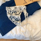 GETADME New Triangle Short Skirt Half Skirt Butt Curtain Skirt Lace Trim Small Apron Knitting Lace Stacked Ins Korean Women Headscarf