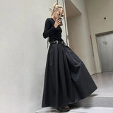 GETADME TFETTERS Brand Black Pleated Skirt Women 2025 Spring and Autumn Maxi Skirt New High Waist  Long Skirt for Women Clothing