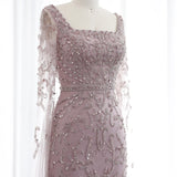 GETADME 샤론 사이드 럭셔리 아랍 터키석 이브닝 드레스 케이프 슬리브 스퀘어넥 두바이 여성 웨딩 파티 가운 SS469 맞춤 제작