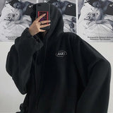 Getadme-Harajuku Fleece Women Hoodies Oversized Streetwear Vintage Korean Fashion Female Black Sweatshirts Y2k Green Pullovers