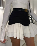 GETADME Chic Ruffles Women's Midi Skirt High Waisted Pleated Splice A Line Skirts 2026 Fashion Spring Summer New In Clothing Lady Street