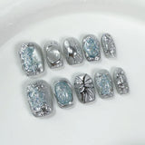 GETADME 10Pcs Short Sweet and Cool Handmade Press On Nails Full Cover Design Round Head Fake Nail Artificial Manicure Wearable Nail Tips