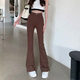 GETADME 2025 Woman High Waist Vintage Flare Jeans Female Elastic Bell Bottom Pants Girls Black Brown Deep Blue Light Blue Denim Trousers