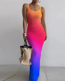 GETADME Dresses For Women 2025 Sexy Spaghetti Strap Color Printed Long Dress Evening Y2k Sleeveless Solid Skinny Bodycon Maxi Vestidos