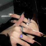 Getadme-Y2K Kpop Crystal Ring for Women Heart Adjustable Irregular Punk Open Rings Vintage Geometric 2023 Trendy Creative Finger Jewelry
