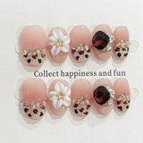 GETADME 10Pcs Cute Cat Eye Almond Fake Nail Blue Shiny with Small Rhinestone Nail Art Nude Color Short Oval Finished Artificial Manicure
