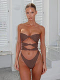 GETADME 2026 New Sexy Women One Piece Swimsuit Female Swimwear Suits Bandeau Solid Black Hollow Out Beachwear Bathing Suit Monokini