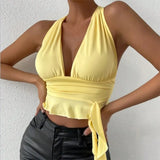 GETADME Women's Sexy Tight Fitting Deep V-neck Pleated Top Tight Fitting 2025 Spring Beach Resort Nightclub New Model Women's Sexy Tigh