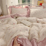 GETADME 3/4Pcs Korean Princess Style Ruffles Bedding Set Single Queen King Size Duvet Cover Set Bed Sheet Pillowcases