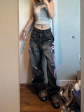 GETADME Harajuku 2025 American plus contrasting color blade print jeans for womens autumn and winter new pants gothic women jeans