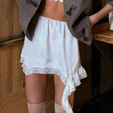 GETADME 2025 Women's Commuter Asymmetric Half Skirt with Lace Trim, Featuring a Stylish and Elegant Design Suitable for Casual Wear
