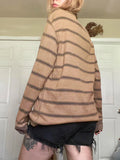 GETADME Women Fairy Grunge Knit Basic Shirt Autumn Y2K Grey Black Striped Long Sleeve Round Neck Tops Emo Tee