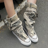 Getadme Women Canvas Sneakers Flats Designer Mid Calf Snow Boots Fashion Shoes Woman 2025 Trend New Winter Punk Chelsea Boots Lady Shoes