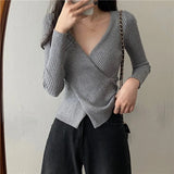 GETADME Autumn Winter Knitwear Tops Fashion Female Long Sleeve Skinny Elastic Casual V-neck Knitted Shirts Women Pullover Sweaters