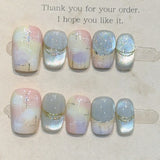 GETADME 10Pcs Cute Short Round Handmade Fake Nail Glitter Colorful 3D Sweet Cool Art Finished Nail for Girl Wearable Full Cover Press On