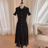 GETADME YuooMuoo 여름 맥시 드레스 여성 니트 블랙 그린 롱 바디콘 한국 패션 러플 여성 드레스 우아한 오피스 여성 드레스