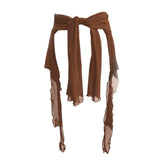 GETADME Jeans Pants Decor Irregular Jazz Dance Scarf See Through Streetwear Y2K Belt High Waist Harajuku Jeans Decor