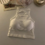 GETADME Korean Version Women Tank Tops Thread Solid Casual Fashion Crop Top with Chest Pad Stripe Sleeveless Outer Wear Basic Camisole