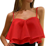 GETADME Women Ruffle Design Camisole Loose Solid Off Shoulder Sleeveless Top Hot Girl Trend Summer Club Party Short Vest Top