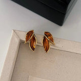 GETADME Maillard Brown Color Leaf Geometry Stud Earrings for Women Korean Simple Texture Fashion Cute Girl Jewelry Accessories