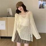 GETADME Y2K Hollow Out Crop Top Knitted Retro Long Sleeve T Shirt Women Summer Sun Protection Breathable Cardigans Patched Tee