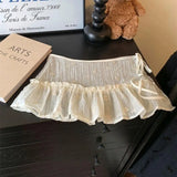 GETADME Lace Mini Skirts Women Elegant Sweet Lolita Short Skirts High Waist Y2k Streetwear Ruffle Skirts Lace Trim Butt Curtain Skirt