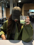 GETADME Veste en cuir vert olive, coupe vintage, tendance streetwear, fermeture éclair, revers, pardessus court, ample, décontractée, vêtement d'extérieur automne