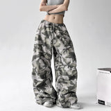 GETADME 아메리칸 레트로 카모플라주 와이드 레그 팬츠 여성 루즈 캐주얼 작업복 여름 신상 스타일 시크 캐주얼 루즈 팬츠 