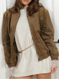 GETADME 2025 Fashion Simple Autumn Winter Jacket European and American Retro Personality Street Khaki Suede Warm Jacket Women Clothes