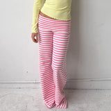 GETADME Womens Casual Pajama Pants Striped Low Waisted Lounge Pants Elastic Waist Drawstring Long Trousers