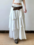 GETADME Women's Elegant High Waist Long Skirt - Y2K Vintage 90S Style Multi-Layer Flowy Chiffon Skirt White Summer Beach Holiday Casual