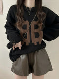 Getadme-French New Lazy Wind Letter Printed Sweater Women Autumn And Winter Street Fashion Retro Loose Casual Pullover Sweater Tops