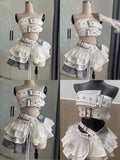 GETADME 2025 Vintage Summer Elegant Y2K Woman 2 Piece Sets Punk Gothic Strapless Crop Tops +High Waist Ruffle Skirt Female Party Outfits