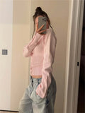 GETADME Pink Twist Cotton Long Sleeve Knitted Cardigan Women Simple Button Casual Preppy Style Jumper Sweet Cute Simple Sweater Top New