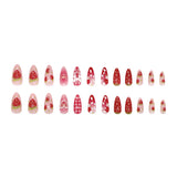 GETADME 24pcs Ins 3D Bowknots Press On Nails Sweet Strawberry Pink Plaid Almond False Nails With Heart Shape Pearl Decor Fake Nail Tips
