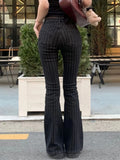 GETADME Low Waist Vintage Stripe Flare Jeans Women Casual Patterned Slimming Bell Bottom Trousers Faionable Cotton Stretch Denim Pants