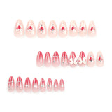 GETADME 24 PCs Valentine's Day Long Almond Shape Novelty Pearl Bow Love Nail with 1 File and 1 Jelly Glue