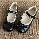 GETADME Women's Fashion Single Shoes Spring New Round Head Shallow Mouth Butterfly Knot Metal Buckle Soft Sole Non-slip Flat Shoes