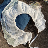 GETADME Korean Fashion Lace Irregular Skirt Curtain White Flowers Lace Mesh Halfbody Skirt Women Summer Bottoms Jeans Decorative Hemline