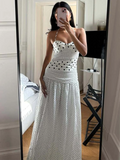 GETADME Dulzura Summer Fashion Backless Lace Up Polka Dot Slim Slip Long Dress Women'S Sexy Elegant Dress Birthday Party Vacation Outfit