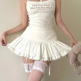 Getadme-Coquette Mini Skirt Women Summer Y2k Lace Mesh Patchwork Sexy High Waist A-line Kawaii White Ruffle Skirt Fairycore