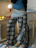 GETADME 여성 배기 고블린 코어 플레드 패치워크 청바지 Y2K 일본 스트리트웨어 데님 팬츠 2000년대 미학 바지 ABI 그런지 사이버 펑크
