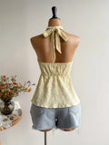 GETADME Women's summer V-neck lace up exposed neck and backless casual vacation Topboho Easter beach clothing Hawaii Coachella Music Fes