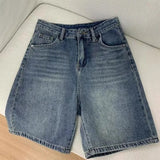 GETADME Spring Summer Women Casual Denim Shorts Fashion Female Wide Leg Short Jeans Knee Lenght Denim Pant Women High Waist Shorts Girls