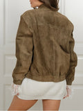 GETADME 2025 Fashion Simple Autumn Winter Jacket European and American Retro Personality Street Khaki Suede Warm Jacket Women Clothes