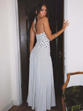 GETADME Dulzura Summer Fashion Backless Lace Up Polka Dot Slim Slip Long Dress Women'S Sexy Elegant Dress Birthday Party Vacation Outfit
